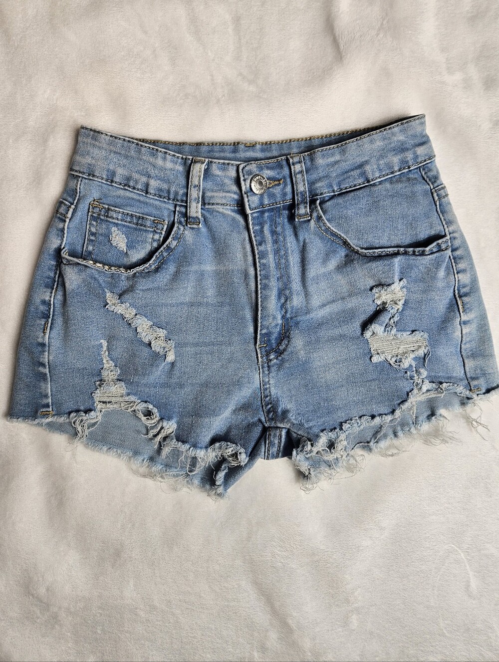 SHEIN Light Blue Distressed Denim Cutoff Shorts